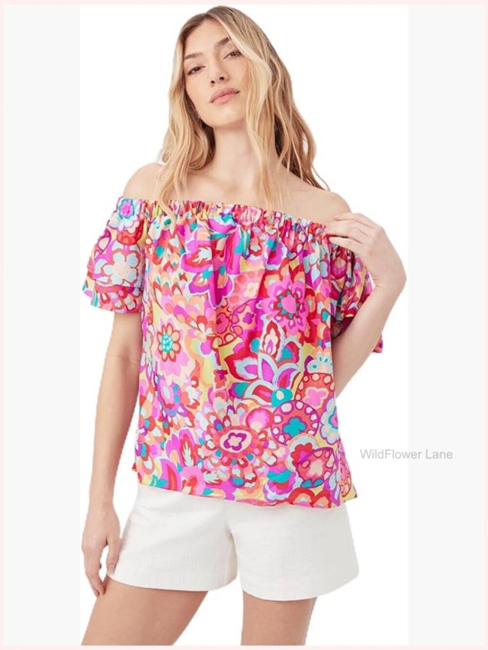 Off Shoulder Silk Layered Short Sleeve Blouse